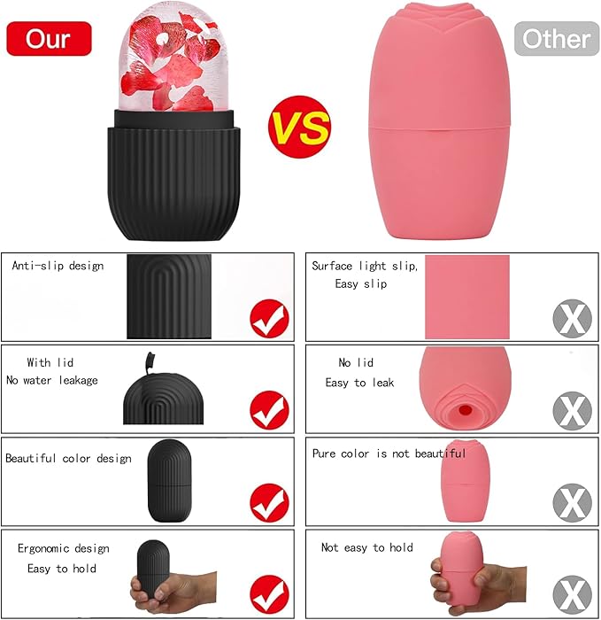 ice face roller, ice mold for face and Eyes, Reusable Massage Silicone Beauty Tool, Naturally Conditioning And Skin Care, De-Puff Eye Bags, Reduce Migraine Pain (Black)-Velvo Beauty