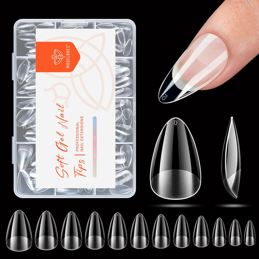 modelones Short Almond Nail Tips, Pre-shaped Soft Gel Tips Fake Nails False Acrylic Clear Full Cover Press on Extension Kit Gel Manicure DIY at Home 216PCS 12Sizes-Velvo Beauty