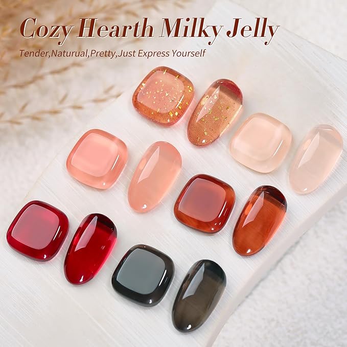 Born Pretty Jelly Gel Nail Polish Set Fall Winter Brown Blood Red Burgundy Black Gel Polish Sheer Milky Nude Transparent Halloween Gel Polish Set Nail Art Varnish Manicure Collection Gift 7ML 6PCS-Velvo Beauty