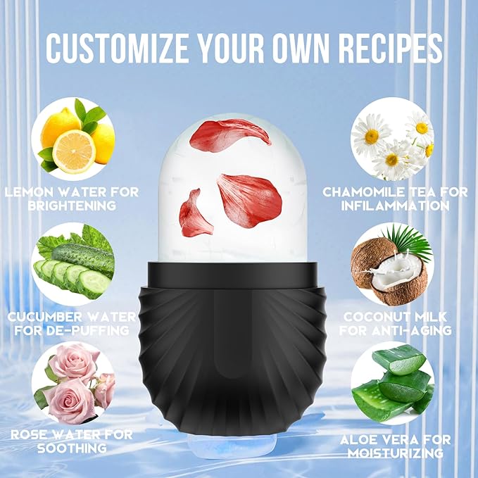 Ice Roller for Face and Eye, Reusable Silicone Ice Facial Roller Ice Holder, Face Ice Mold Skin Care, Ice Cube Roller for Shrink Pores Anti Wrinkle Reduce Puffiness, Black-Velvo Beauty