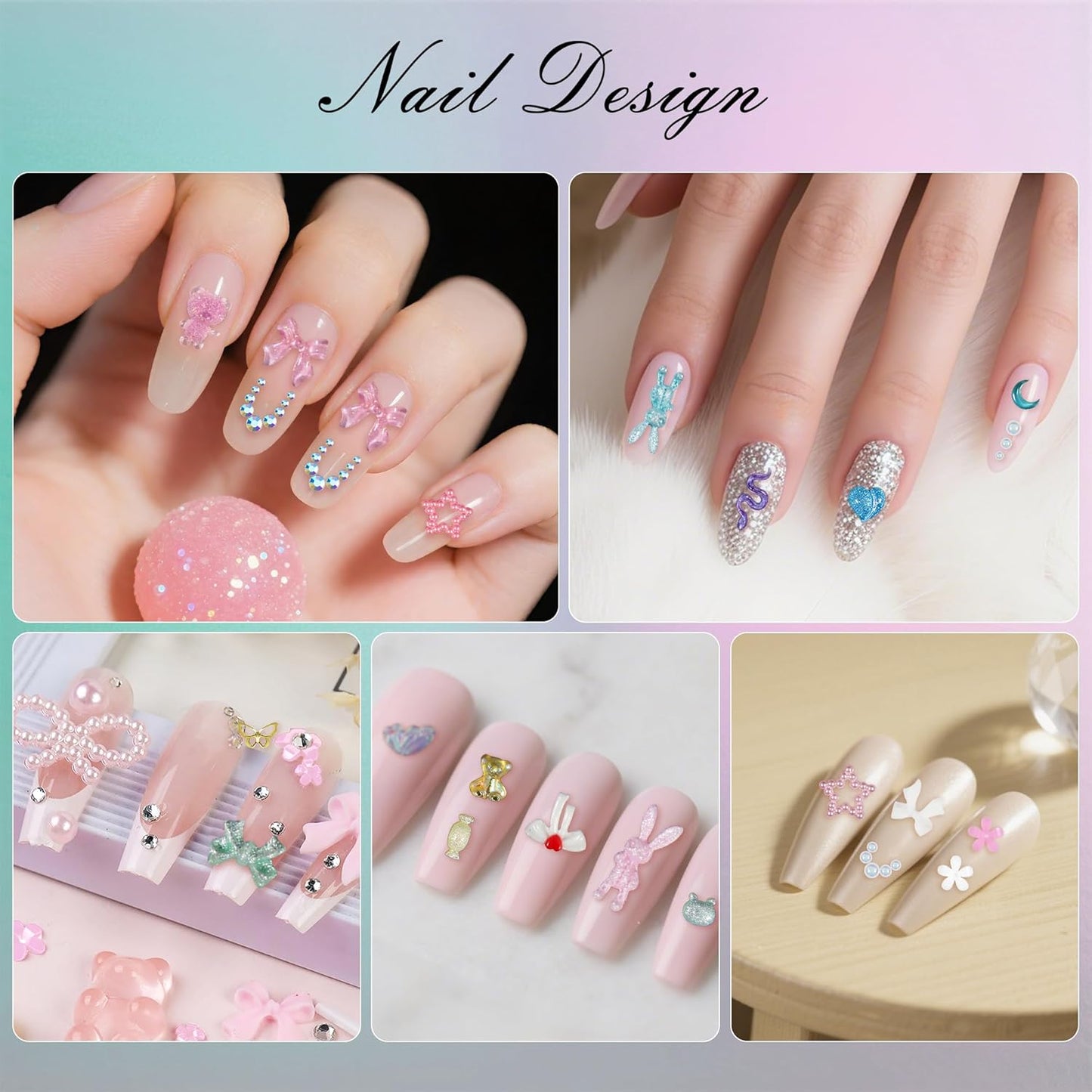 Artdone Nail Art Studs Kit, 2 boxes Multicolor 3D Charms Flower Butterfly Snake Rabbit Diamond Cute Nail Jewels for DIY Decoration with Pickup Tools-Velvo Beauty