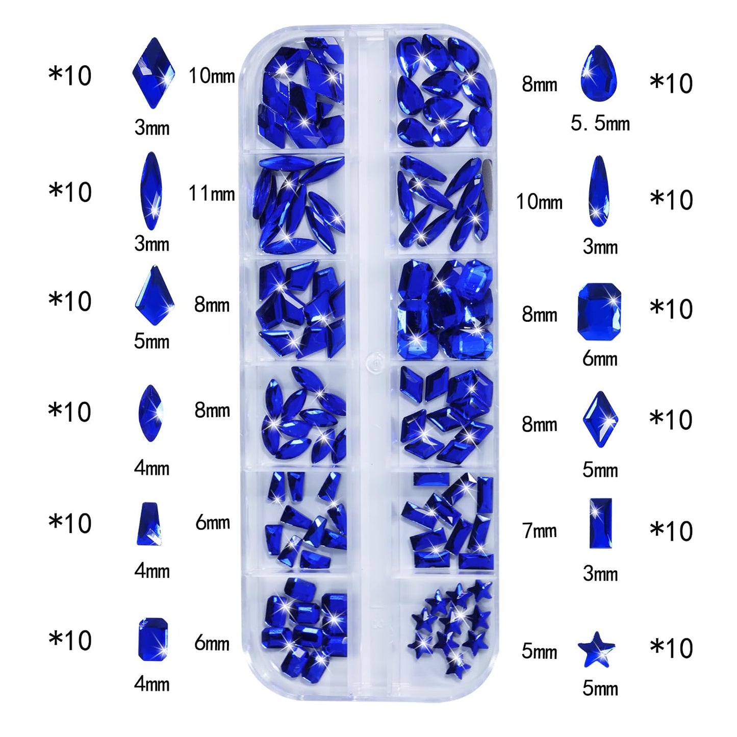 HNUIX Nail Rhinestones - 3D Multi Shape Size, Blue Nail Gems, Flat Back, with Kit, for Nail Art, DIY Decorations-Velvo Beauty