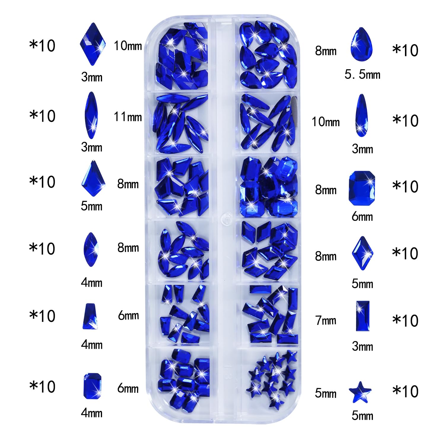 HNUIX Nail Rhinestones - 3D Multi Shape Size, Blue Nail Gems, Flat Back, with Kit, for Nail Art, DIY Decorations-Velvo Beauty