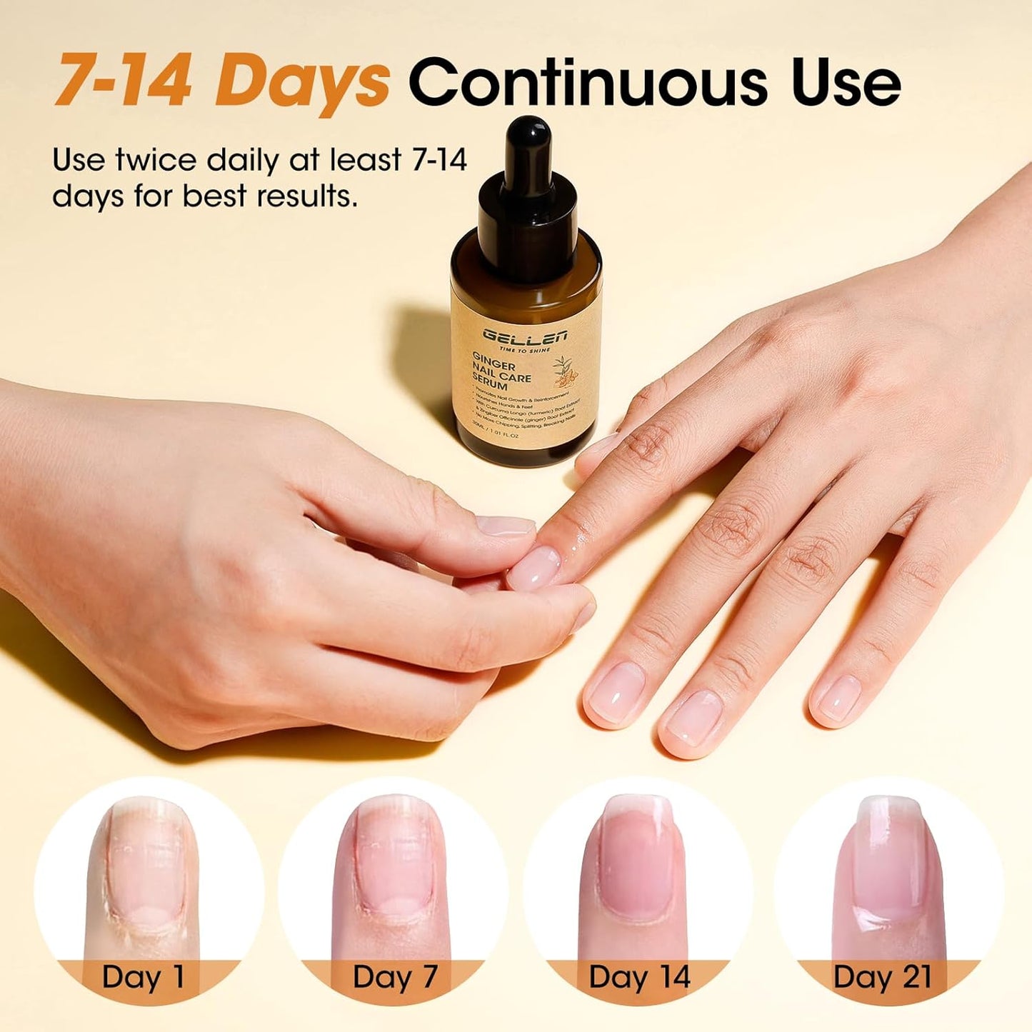 Gellen 30ml Ginger Nail Growth Serum for Nail Strengthener and Growth, Nail Repair Treatment for Weak Brittle Splitting Damaged Nails, Hydrated & Nourished Nail Care Solution for Hands & Feet-Velvo Beauty