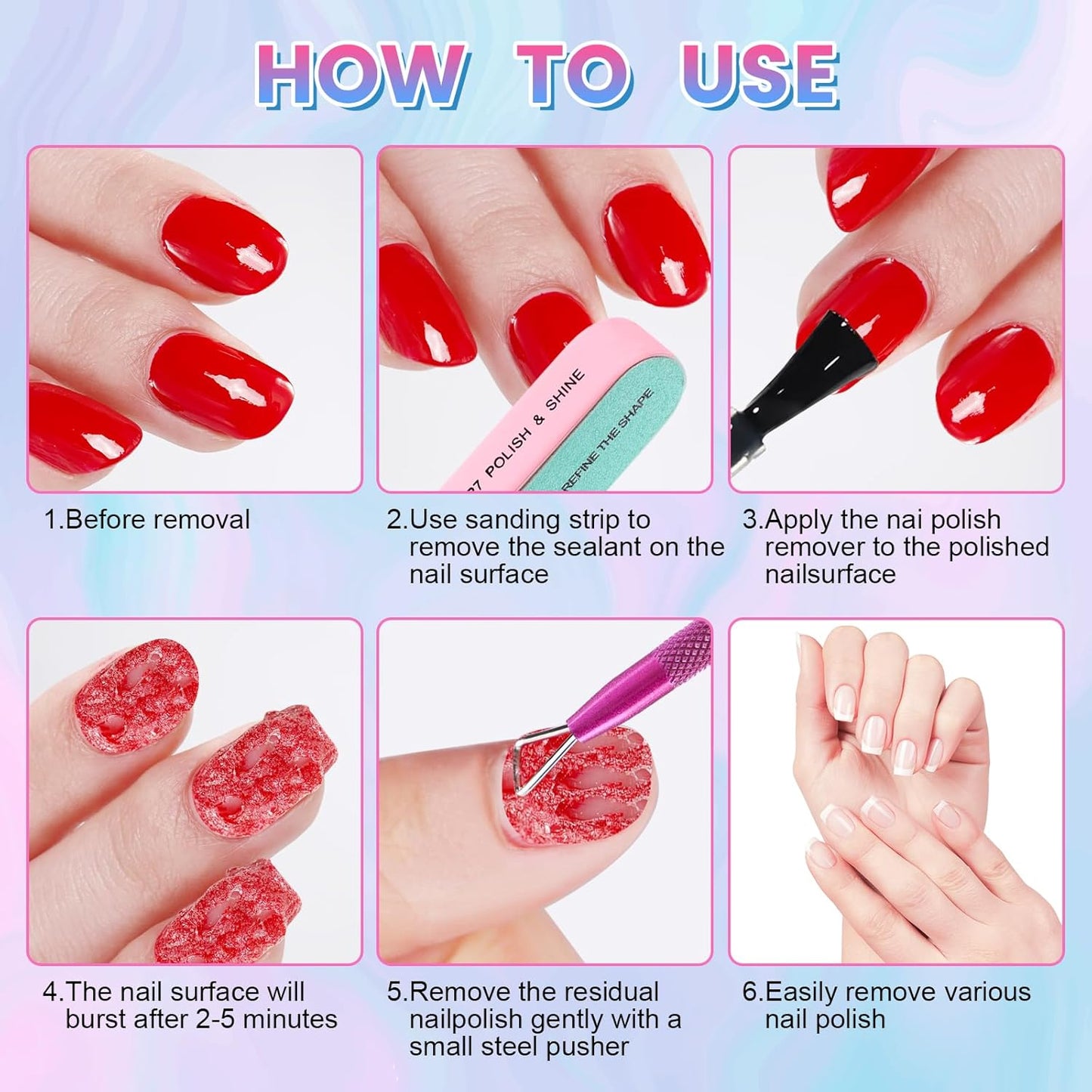 Gel Nail Polish Remover, Professional Gel Polish Remover for Nails Non-Irritating Easily & Quickly Remove Nail Polish, Gel Remover Tools Kit Nail File Cuticle Pusher Nail File Grit-Velvo Beauty