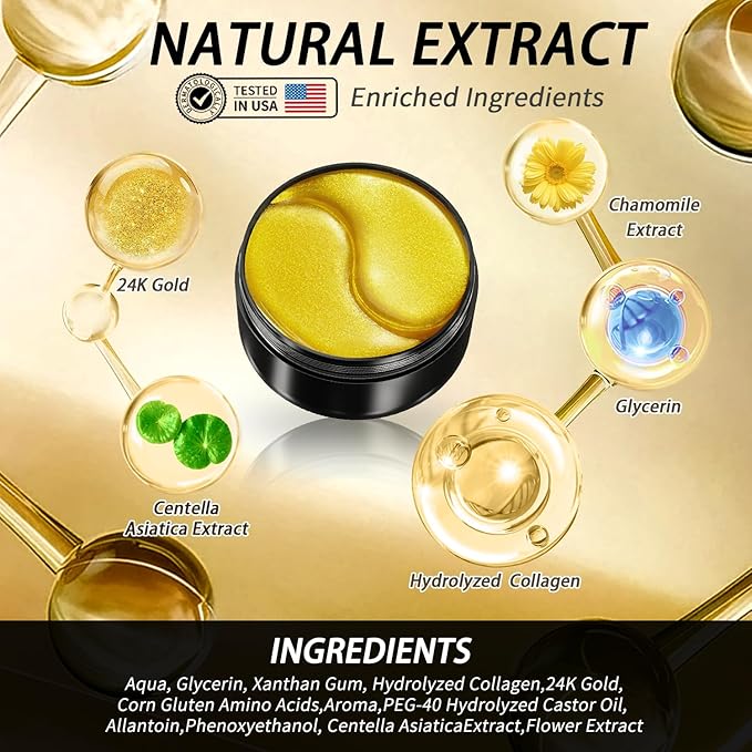 Golden Glow Under Eye Patches for Puffy Eyes - 60Pcs Eye Gels Rejuvenating Treatment for Dark Circles, Puffiness, Refreshing,Revitalizing Looks Less Tired-Velvo Beauty