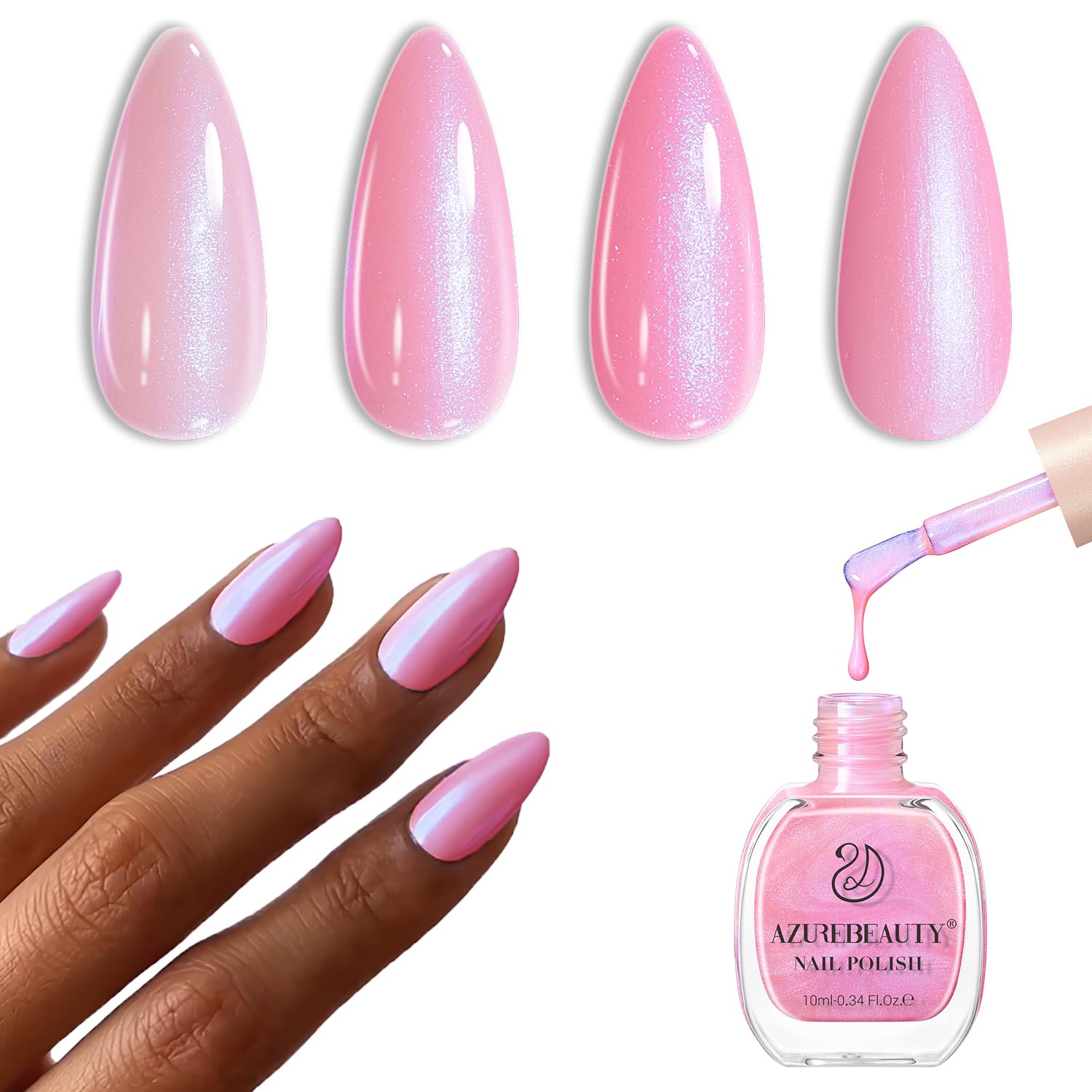 AZUREBEAUTY Pearl Pink Nail Polish Quick Dry Shimmer Light Pink Natural Nail Lacquer Fingernail Polish High Shine Salon-Quality Women Gift-Velvo Beauty