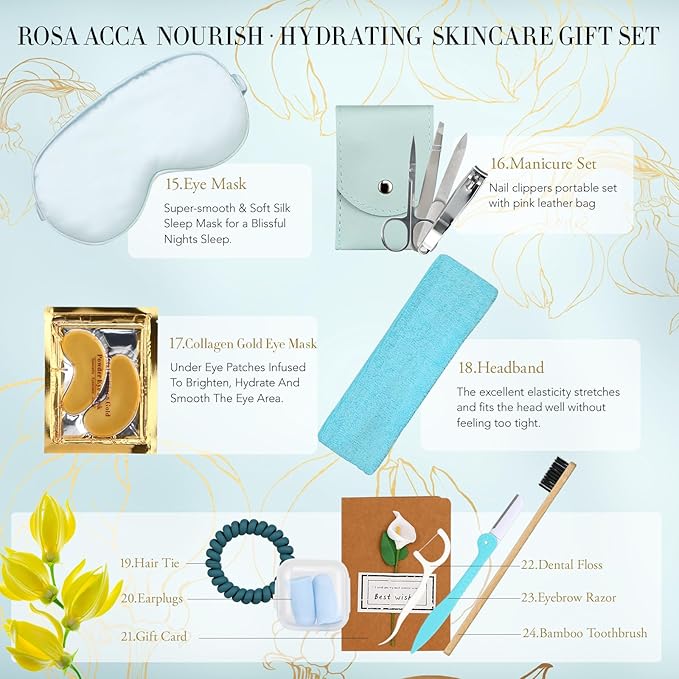 Spa Gift Set, 28pcs Ylang Facial Skin Care Set includes Face Cream, Bath Oil, Serum, Shower Accessories, Clay Mask. Bath & Body Set, Body & Facial Kit for Women & Men, Birthday, Christmas, Dad, Mom-Velvo Beauty