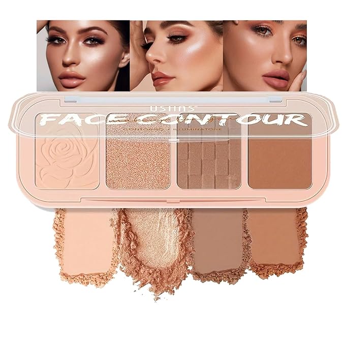 4 Colors Contour Palette, Face Contouring Highlighters Bronzer Powder Makeup Kit, Natural Contouring Makeup Kit for Beginner, All in one Makeup Contour Palettes (02, 1.02)-Velvo Beauty