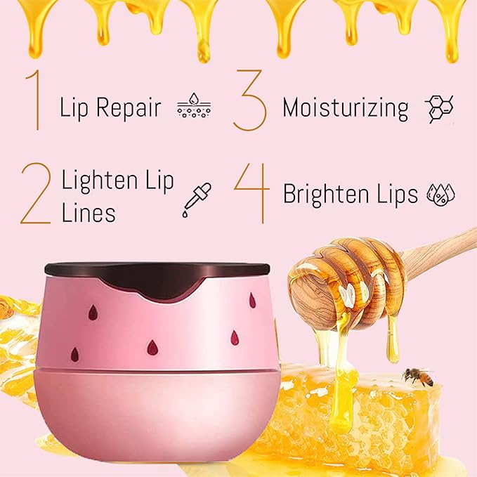 2PCS Lip Balm Honey Pot, Honey Pot Lip Balm for Dry Cracked Lips, Strawberry Lip Balm Scrubs Exfoliator & Moisturizer, Hydrating Lip Balm Honey Pot with Wand, Lip Sleeping Mask (B)-Velvo Beauty