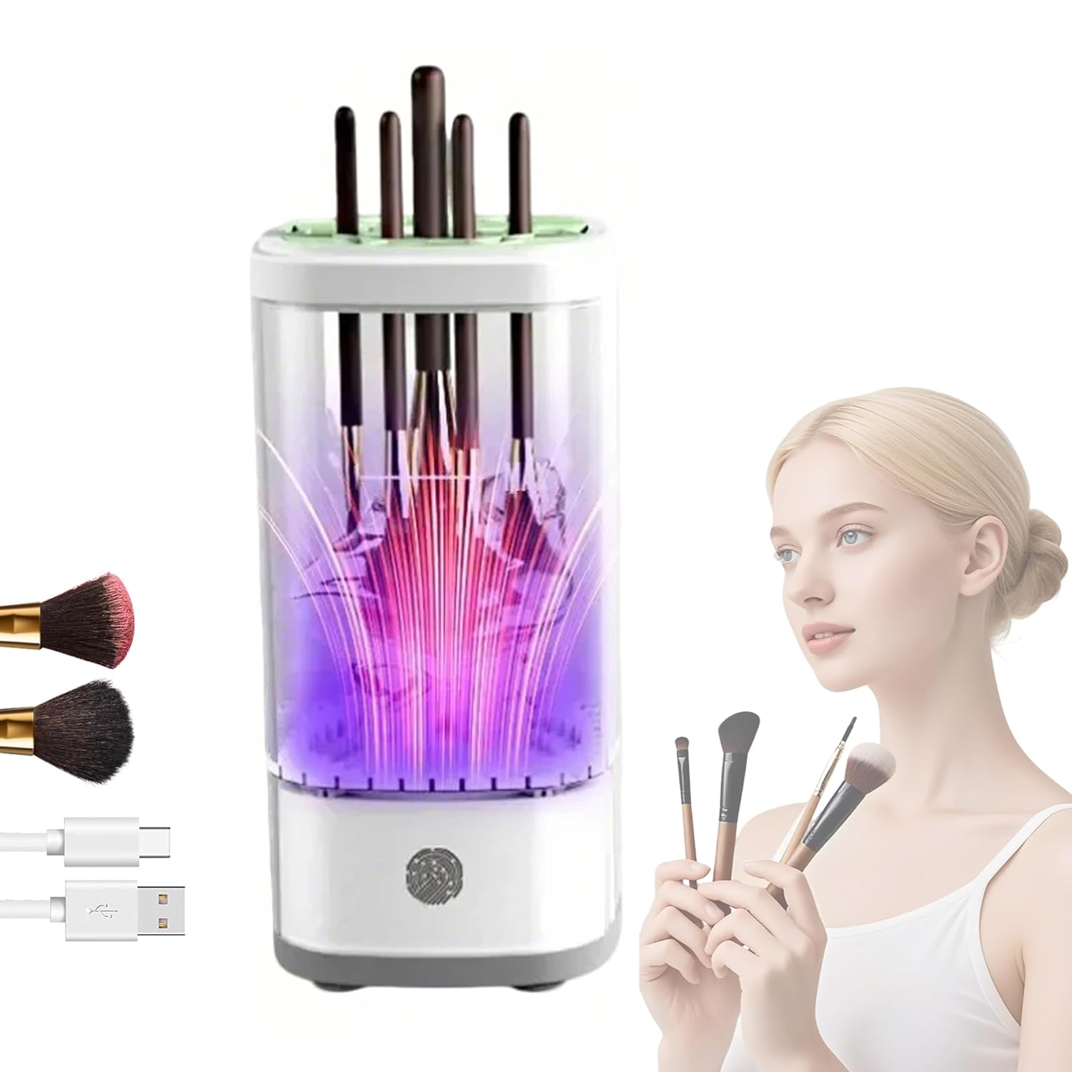 3 IN 1 Automatic Makeup Brush Cleaner-9000 RPM Makeup Brush Cleaner Machine and Dryer Portable Automatic USB Cosmetic Brushes Cleaner Tool for All Size Beauty Makeup Brush Travel Set-Velvo Beauty