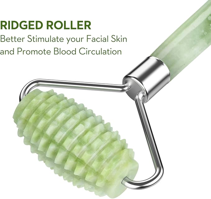 kimkoo Jade Roller and Gua Sha for Face-3 in 1 Kit with Facial Massager Tool,100% Real Natural Jade Stone Anti Aging,Face Beauty Set for Eye Anti-Wrinkle-Velvo Beauty