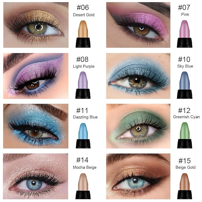 Kaely 8Pcs Cream Eyeshadow Stick Set for Older Women, Desert Mocha Beige Gold Light Purple Pink Sky Dazzling Blue Geen, Matte Shimmer Eyeliner Eye Shadow Sticks Palette Makeup, sombras para ojos