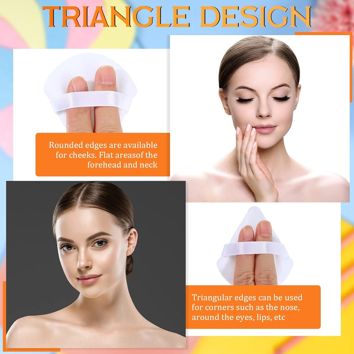 Meanplan 100 Pcs Powder Puff Face Soft Makeup Sponge Triangle Powder Puffs for Loose Velour Cosmetic Foundation Wet Dry Sponge Makeup Tools(Black, White, Pink)-Velvo Beauty