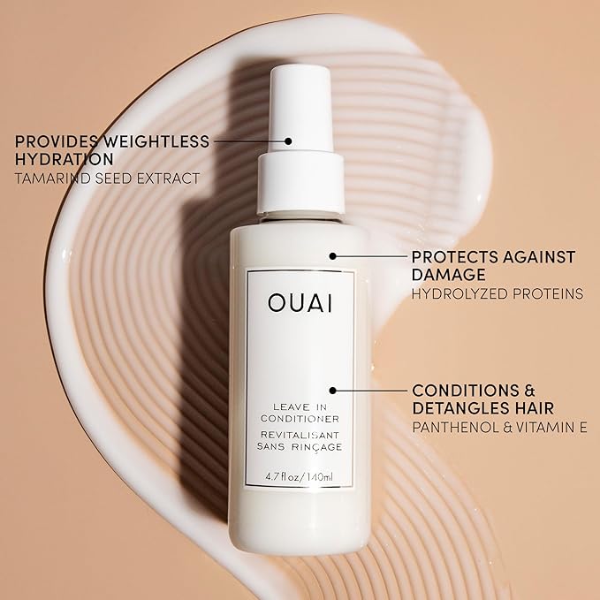 OUAI Leave In Conditioner & Heat Protectant Spray - Prime Hair for Style, Smooth Flyaways, Add Shine and Use as Detangling Spray - No Parabens, Sulfates or Phthalates (1.5 oz)-Velvo Beauty