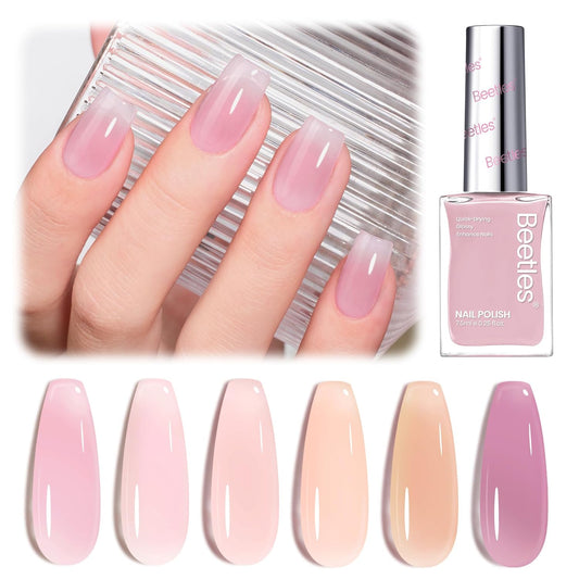 Beetles Jelly Nail Polish Set, 6 Colors Pink Nude Purple Velvet Glow Quick Dry Nail Polish Long Lasting Nail Strengthener Polish Gift for Girls Women-Velvo Beauty