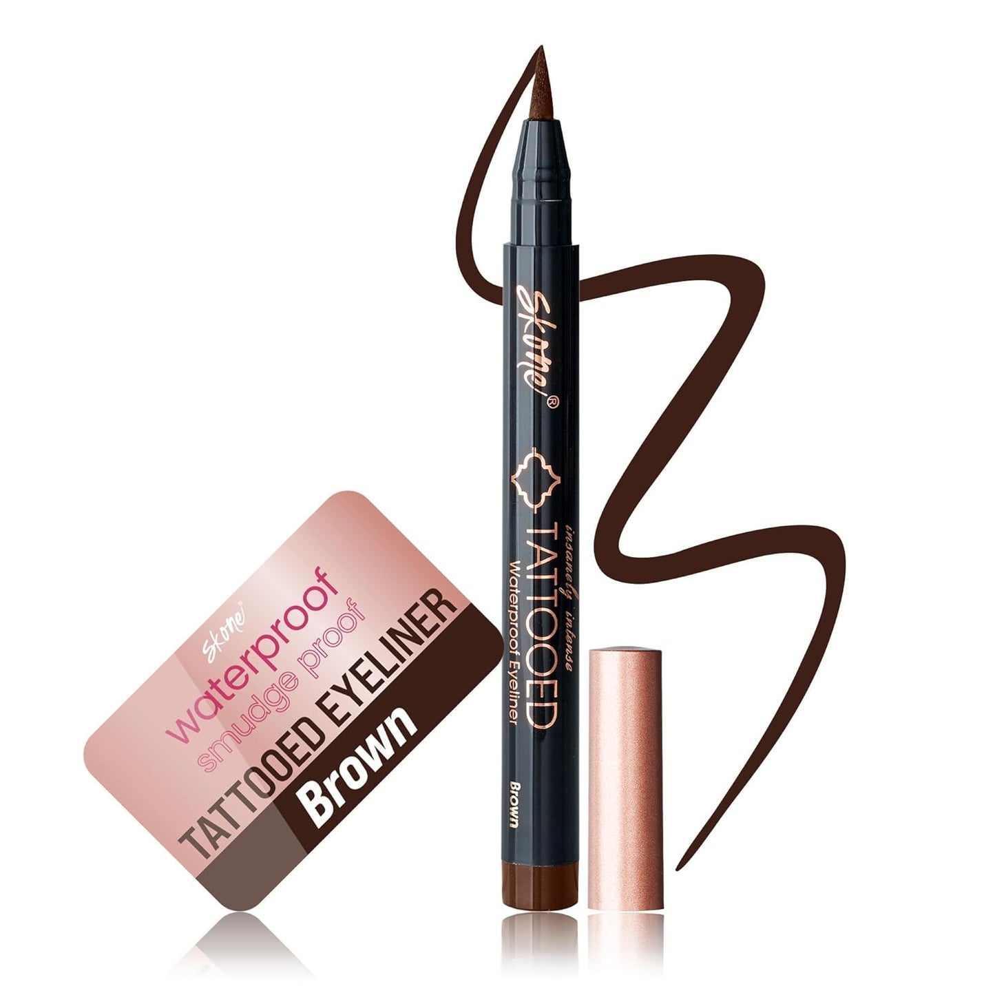 Skone Cosmetics Insanely Intense Tattooed Eyeliner Pen - Waterproof Liquid Eyeliner, Long Lasting, Sweat Proof, Smudge Proof Felt Tip Liquid Eyeliner - Pigmented Eye Liner Makeup - Brown (0.07oz)-Velvo Beauty