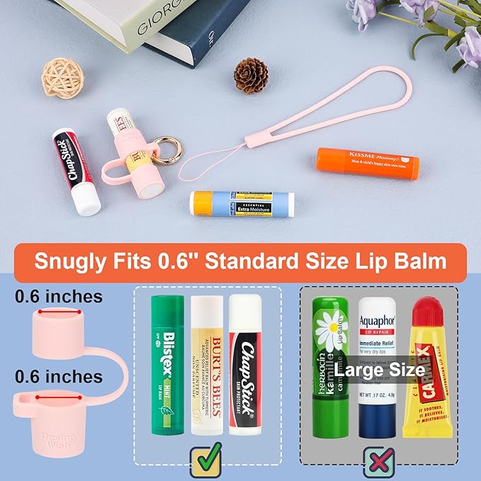 Desing Wish Silicone Lip Balm Holder with Silicone Zipper Pouch, Portable Lip Balm Keychain Sleeve - Silicone Storage Bag for Lip Balms/Small Cosmetics/Earphones/Keys - Pink-Velvo Beauty