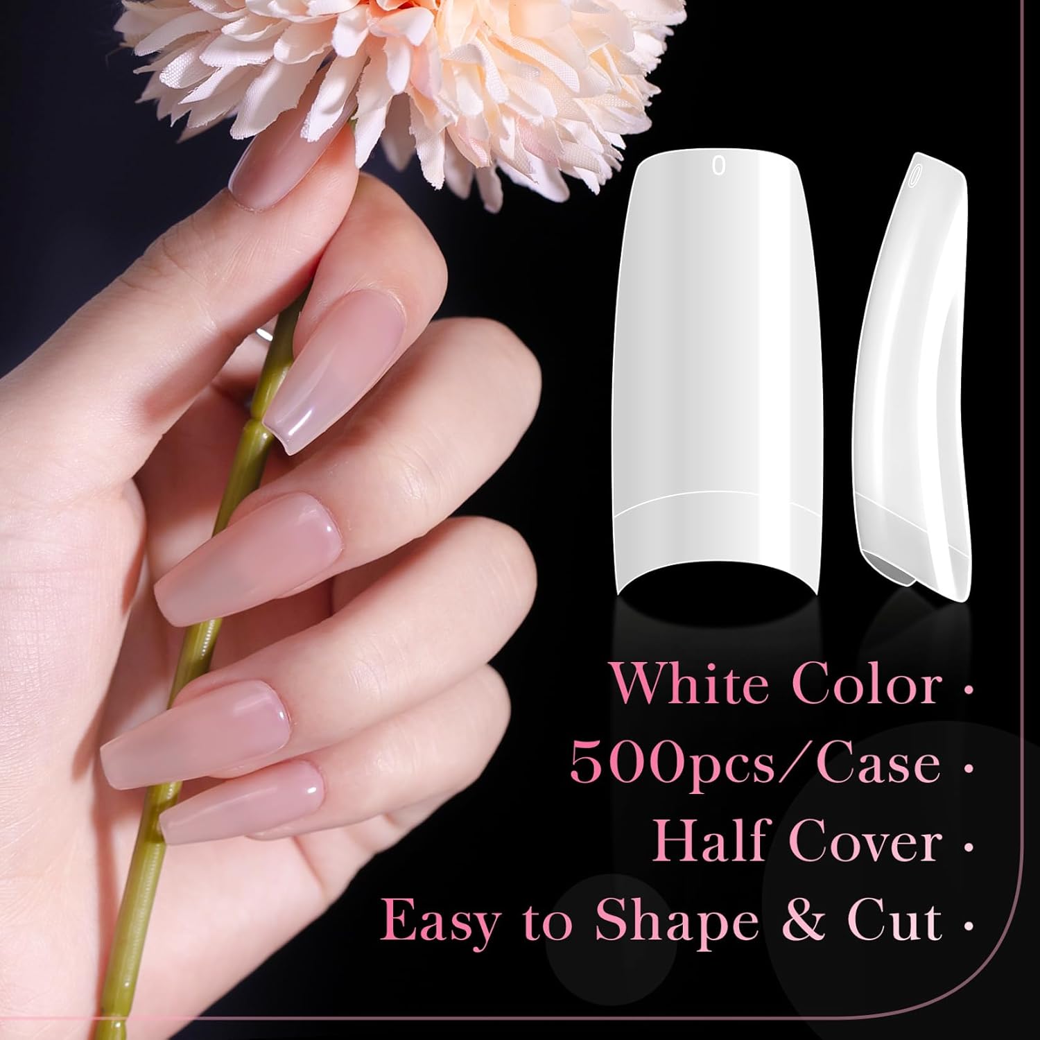 krofaue 500PCS False Nails Tips Lady French Style Acrylic Artificial Tip Manicure Half Cover with Box of 10 Sizes for Nail Tips Art Salons and Home DIY (White)-Velvo Beauty