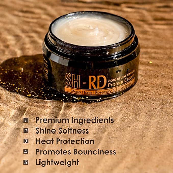 SH-RD Protein Cream Gold Deluxe Edition | Deep Conditioner for Dry Damaged Hair | Leave-In Hair Protein w/Rosemary & Gold Leaf | Repair Split Ends, Promote Shine - 2.71oz/80ml-Velvo Beauty