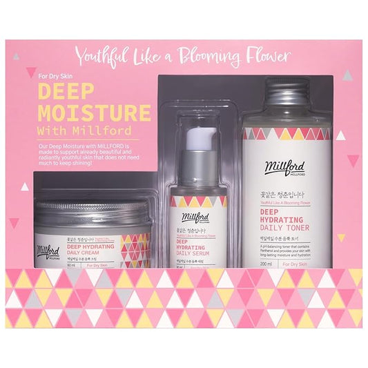 Deep Moisture Skincare Set with Panthenol and Hyaluronic Acid for Dry Skin, Moisturizing, Hydrating, Soothing, Face Moisturizing Set, Korean Skin Care, Gift Set-Velvo Beauty