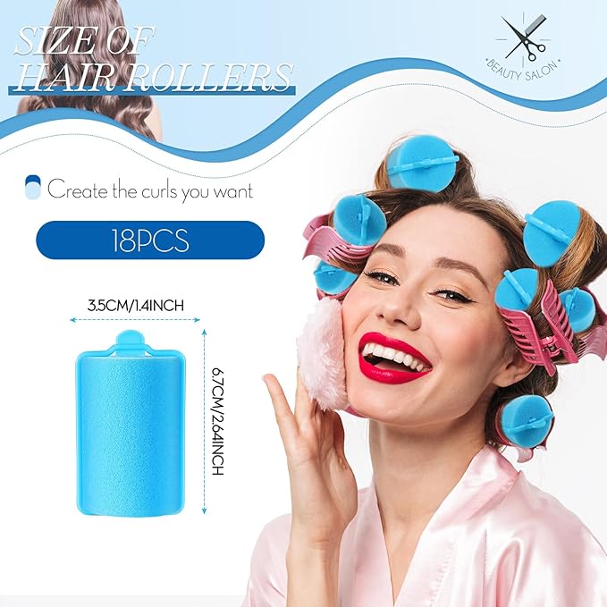 Geyoga 18 Pieces Sponge Hair Rollers Large Soft Foam Hair Styling Curlers Large Size Hairdressing Curlers for Women(1.4 x 2.6 Inches,Blue)-Velvo Beauty