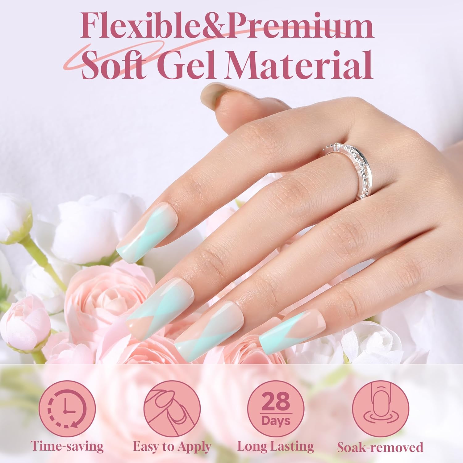 UNA GELLA Medium Square Gel Tips Full Matte Square Nail Tips 216pcs Half Cover Clear False Acrylic Nails for Nail Extensions, DIY Art Salon 12 Sizes-Velvo Beauty