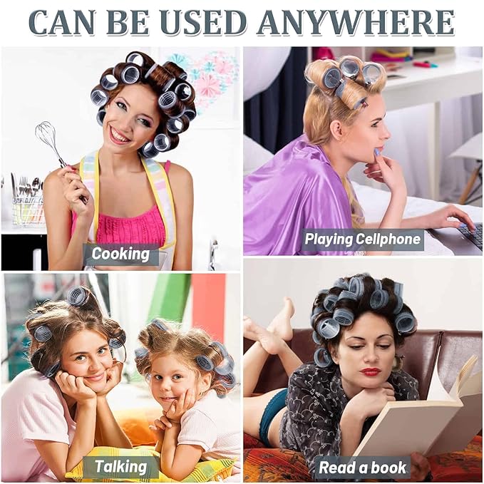 Acejoz Hair Rollers, 12Pcs Large Self Grip Hair Rollers with 12Pcs Stainless Steel Duckbill Clips, for Long Medium Thick Hair Volume (Navy Blue)-Velvo Beauty