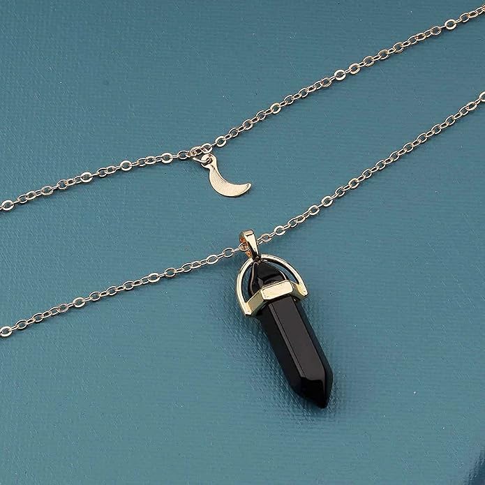 Boho Layered Moonstone Necklace Chain Gold Moon Pendant Necklace Black Hexagonal Stone Necklace Jewelry for Women-Velvo Beauty