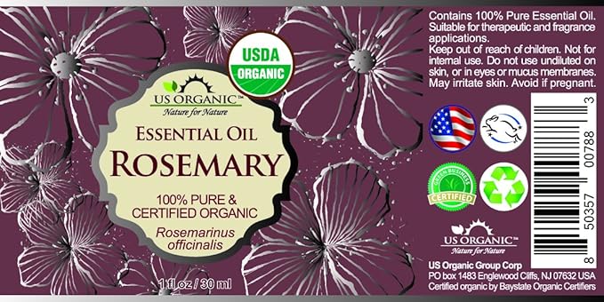 US Organic 100% Pure Rosemary Essential Oil, USDA Certified Organic 100% Pure, Steam Distilled, for Hair Growth, Scalp, Face, Skin, and Aromatherapy (Size Variations Available) (30 ml)-Velvo Beauty