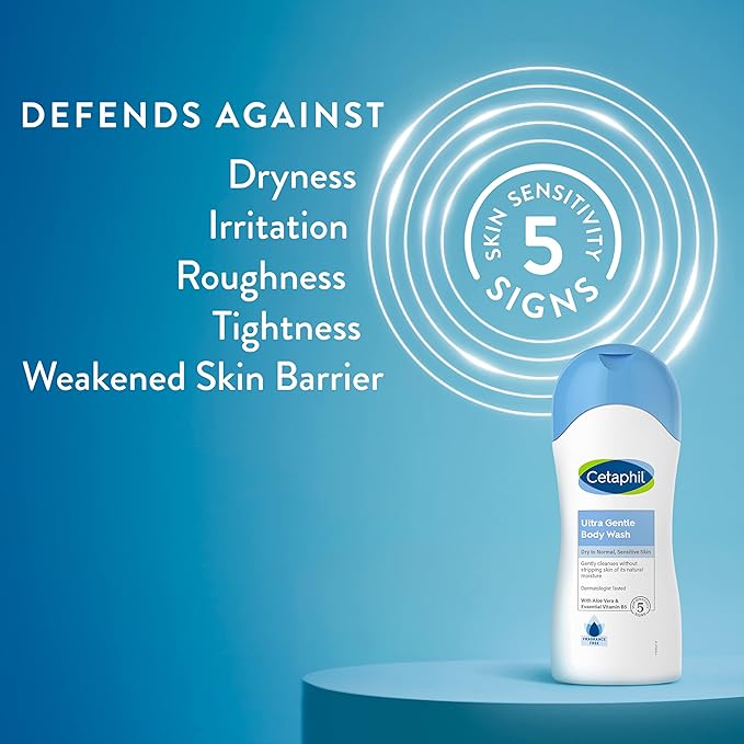 Cetaphil Ultra Gentle Refreshing Body Wash, For Dry To Normal, Sensitive Skin, Aloe Vera, Vitamin B5, Hypoallergenic, Dermatologist Tested, Fragrance Free, 16.9oz Pack of 3-Velvo Beauty