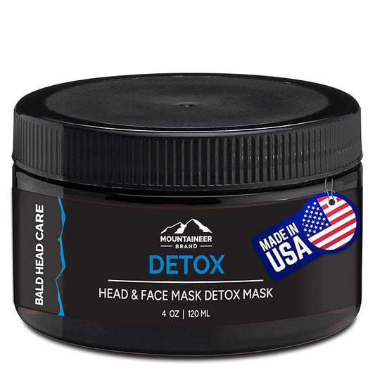 Mountaineer Brand Bald Head Care Detox Mask for Men | All Natural Exfoliator & Moisturizer with Bentonite Clay & Charcoal | Step 5 Head, Face, Skin Cleansing Mask for Soft Fresh Skin | Unscented 4oz-Velvo Beauty