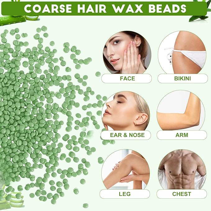 PURPLESKY Wax, 1lb Green Hard Wax Beads for Coarse Hair Removal, Waxing Beads for Bikini, Leg, Back, Face, Brazilian Wax for Women & Girls, Biodegradable, All Skin Types, Unisex, Whole Body-Velvo Beauty