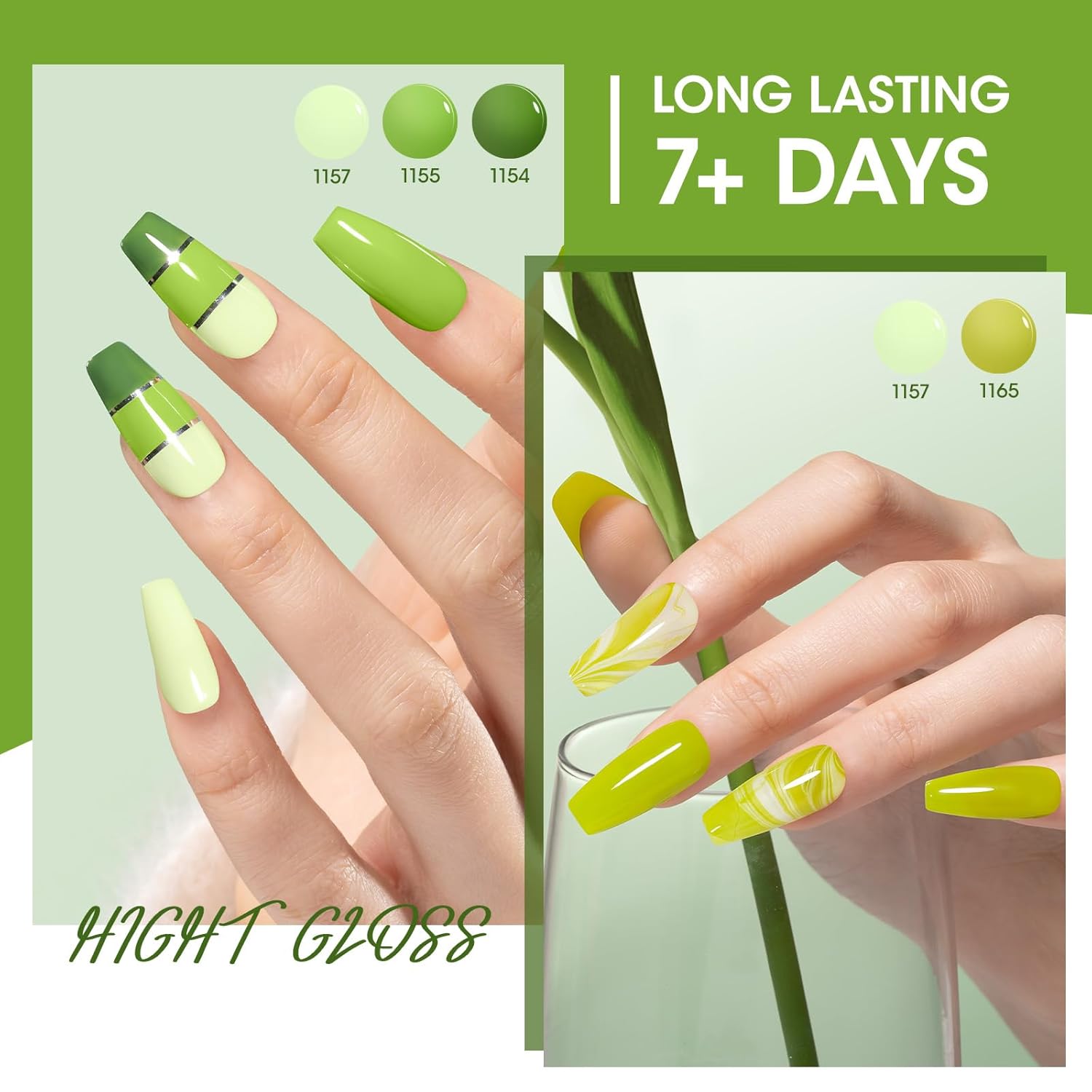 GELLEN Green Nail Polish Non Gel, Fast Air Drying Traditional Regular Green Nail Polish Spring Summer Full Size 6 Colors Lemon Olive Avocado Grass Mint Lime Set for Women Manicure St. Patrick's Day-Velvo Beauty
