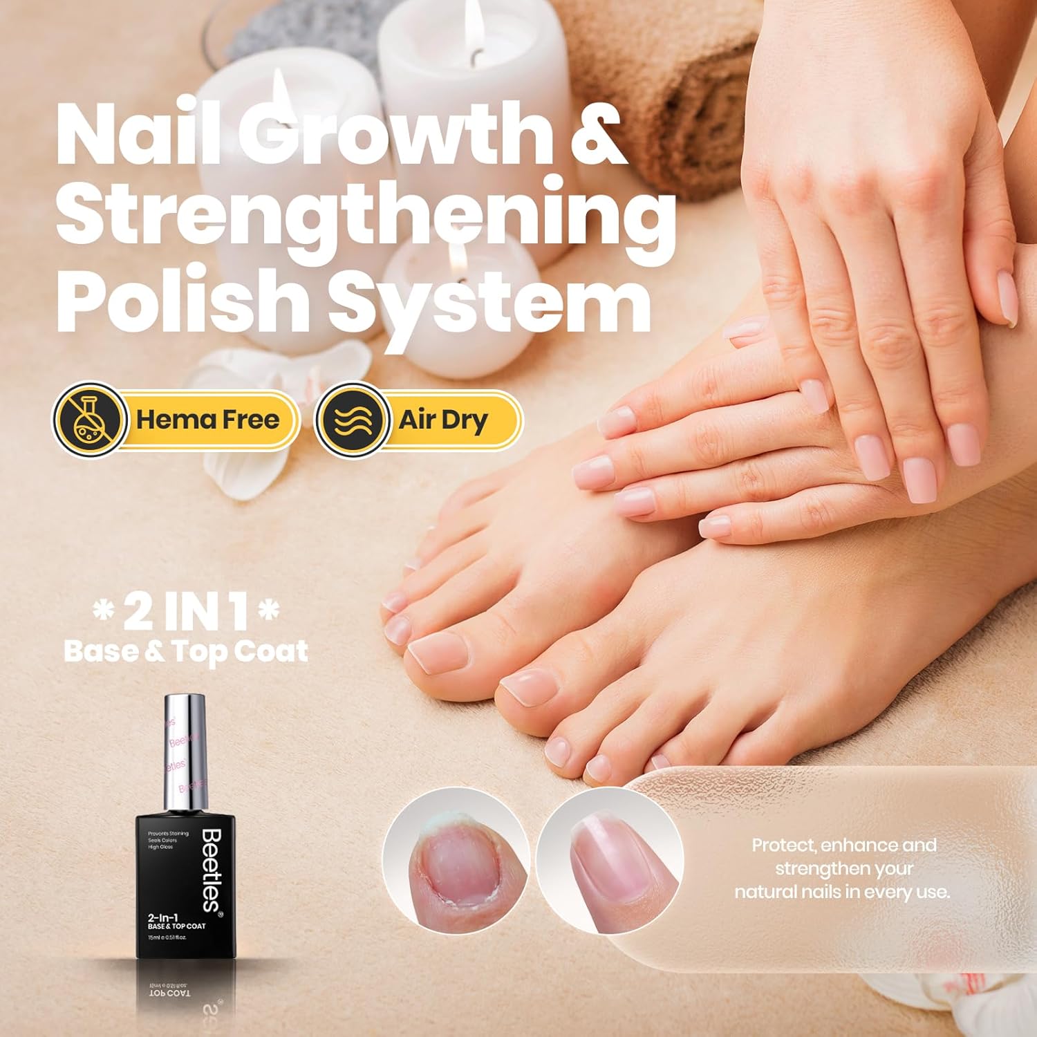 Beetles Top Coat Nail Polish, 15ml Clear Nail Polish Quick Dry, High Gloss Shine Finish and Long Lasting Nail Protector Nail Art Design Diy Gifts for Women-Velvo Beauty