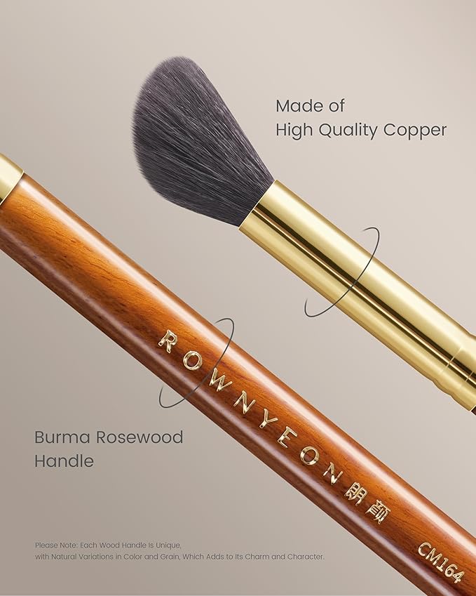 Desert Oak Series Angled Blush Brush - Soft Goat Hair Bristles for Powder/Cream Blush & Bronzer, Ergonomic Ebana Handle & Brass Ferrule, Beginner to Pro (CM 164)-Velvo Beauty