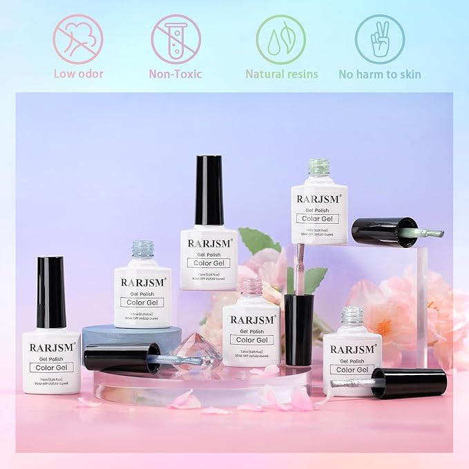 RARJSM Sparkle Diamond Cat Eye Gel Nail Polish Set 6 Colors Nude Pink Milky Jelly Purple Green Blue Silver Glitter Cateye Gel Polish with Magnet Stick UV LED Curing Requires Soak Off Home Salon Diy-Velvo Beauty