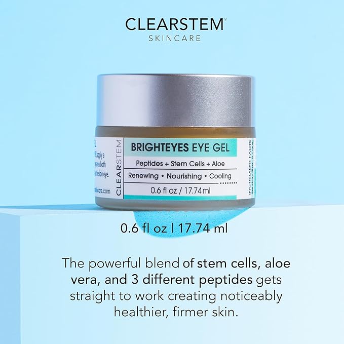CLEARstem - BRIGHTEYES - Nourishing Anti-Aging Eye Gel - For Puffy Eyes, Crow's Feet, & Dark Circles - Made with Collagen, Stem Cells, Peptides & Aloe Vera - Vegan - Gluten Free - Men & Women - 0.6 oz-Velvo Beauty