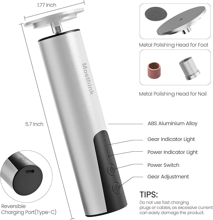 Electric Foot Callus Remover, 2 in 1 | 6 Speed Adjustable Foot File Nail Grinder with Sandpaper Disks, Professional Sander Pedicure Tool for Feet Dead Skin, Self Care Gifts for Women Mom Lover Friends-Velvo Beauty