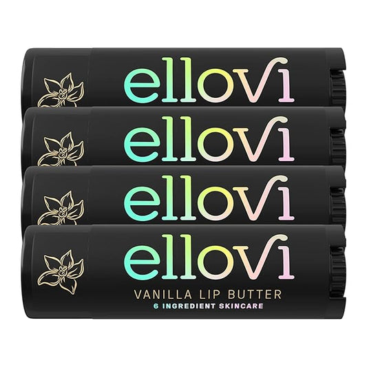 Natural Lip Butter Lip Balm - Vanilla - Pure Enough to Eat - Made With Just 6 Vegan Ingredients - 100% Natural & Organic Moisturizing Lip Care for All Day Hydration (4-Pack)-Velvo Beauty