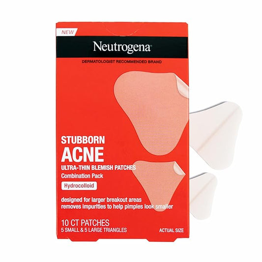 Neutrogena Stubborn Acne Ultra-Thin Blemish Patches, Acne Pimple Patches, Ultra-Thin Hydrocolloid Facial Stickers, Suitable for all Skin-Types, 10 Patches-Velvo Beauty