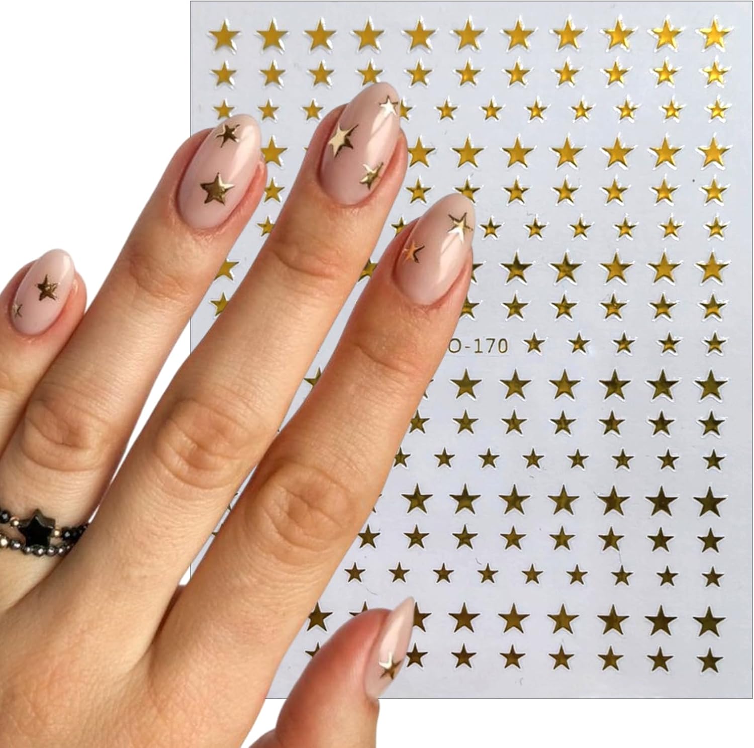 6Sheets Rhinestones Star Nail Art Stickers,3D Self-Adhesive Glitter Gold Silver White Black Stars Nail Art Design Decals Star Stickers for Acrylic Nails Art for Women Girls DIY Manicure Decorations-Velvo Beauty