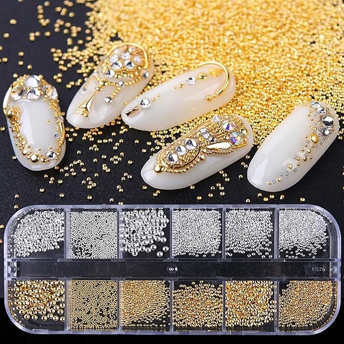 Nail Art Pearls with Nail Rhinestones Glue Gel Flatback Pearls Nail Charms Luxurious Nail Supplies Accessories Gold Silver Nail Gems Jewelry Pearls for Women Nail Design-Velvo Beauty