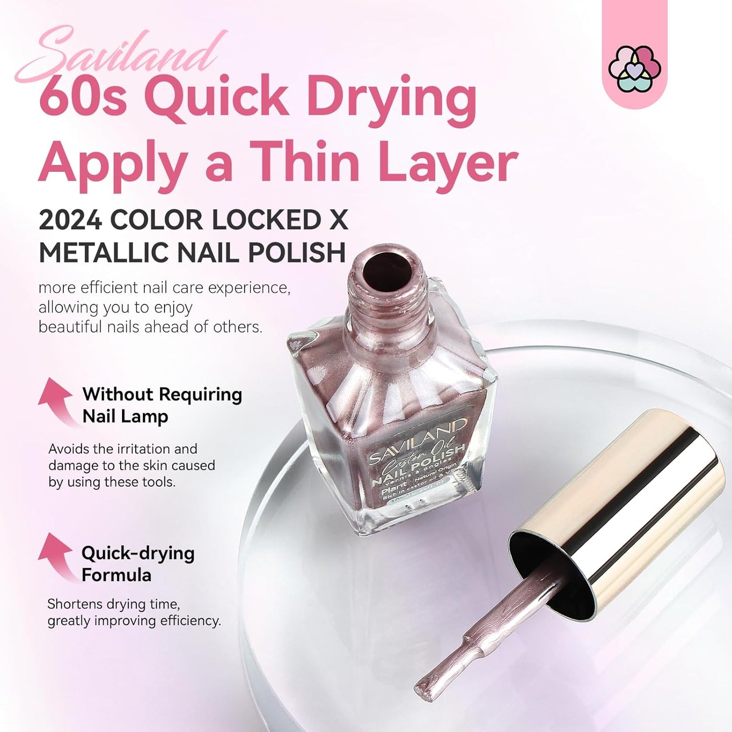 SAVILAND Metallic Nail Polish Rose Glod: Quick Dry Mirror Pink Nail Polish Regular Chrome Fingernail Polish Easy To Use & Remove No Curing Needed Bulk Nail Lacquer for Toes Nail Art DIY Home 0.34 oz-Velvo Beauty