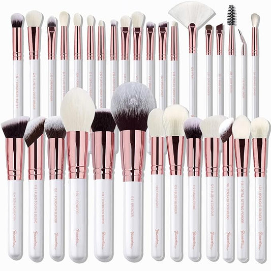 Pro makeup Artist Brushes Set 32Pcs Luxury Goat Hair Horse hair Makeup Brush Set eye and face brushes for every possibility By Bueart Design (Pearl White)-Velvo Beauty