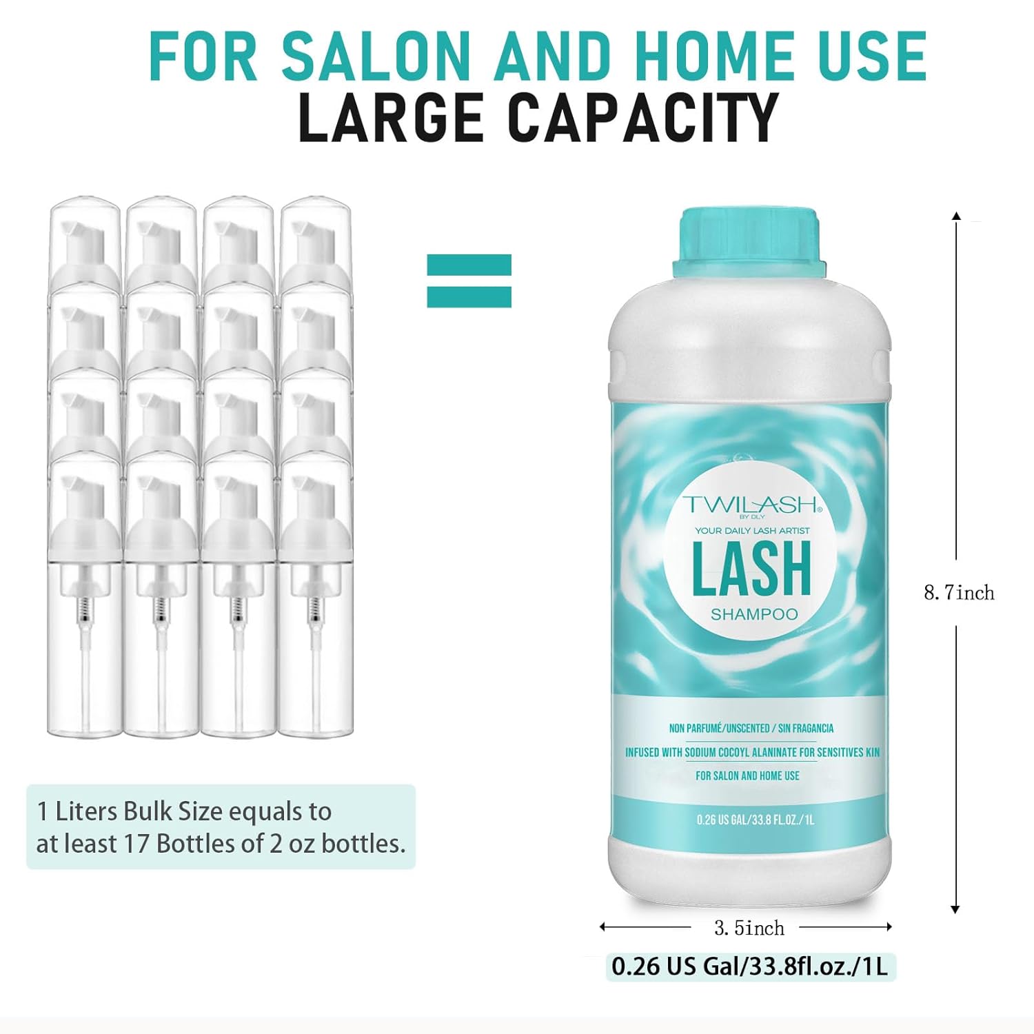 Lash Shampoo Bulk Upgraded Formula, Eyelash Cleanser for Extensions 1 Liter, Safe Makeup Remover, Non-irritating or Burning Formula Eyelid Foaming Cleanser for Professional Salon and Home Use-Velvo Beauty