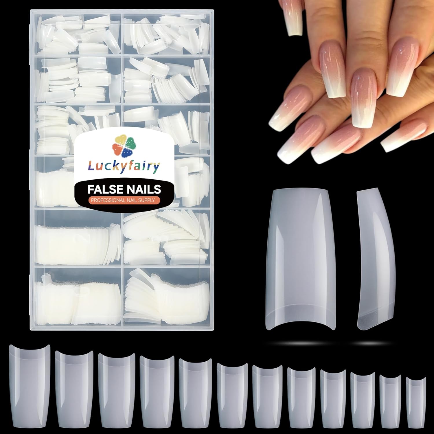 504PCS Half Cover False Nails Tips Acrylic Nail Tips Artificial False Nails Lady French Style Tip Acrylic Fake Nails For Nail Extensions Art Salon Home DIY-Velvo Beauty