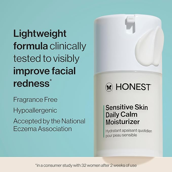 Honest Beauty Sensitive Skin Daily Calm Lightweight Moisturizer | Reduces Redness, Hydrates, + Calms Skin | Hypoallergenic, Fragrance Free, Vegan | 1.7 fl oz-Velvo Beauty