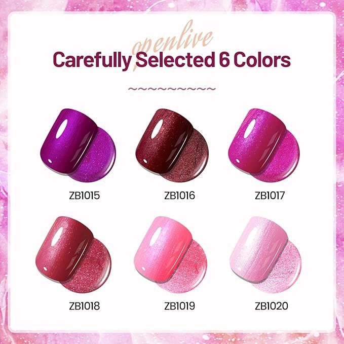 10ml 6 Colors Red Glitter Nail Polish Set Glitter Rose Red Pink Deep Purple Series Nail Polish Gifts for Women-Velvo Beauty