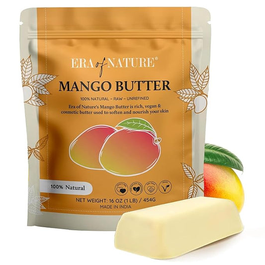 era of nature Organic Unrefined Raw Mango Body Butter Block 16oz - Moisturizing Mango Seed Raw Butter Bar for Skin & Hair, DIY Lip Balm Base, Cream, Soap & Lotion Making Supplies, Personal Skincare-Velvo Beauty